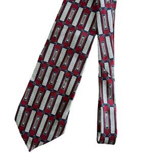 Oscar de la Renta Tie Men's O/S Red Blue Patterned 100% Silk Men's Neck Tie